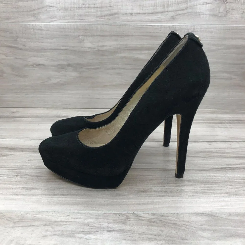 Michael Kors Heels Womens 7.5M York Black Suede Slip on Stiletto Platform Shoes